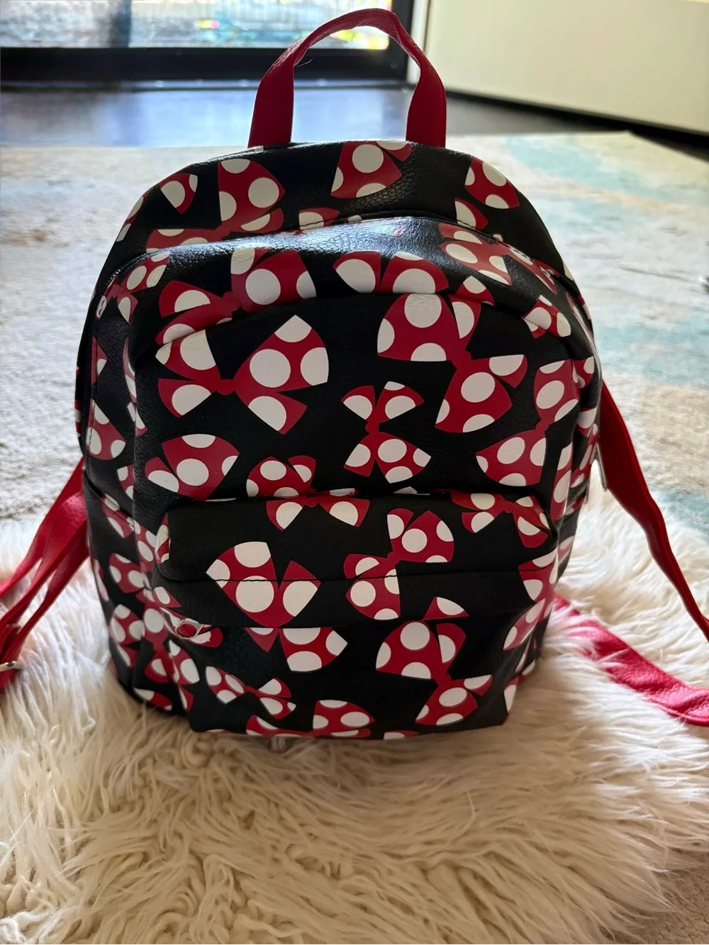 Disney Parks Minnie Mouse BOWS Mini Backpack Polka Dot Bag Handbag World EUC